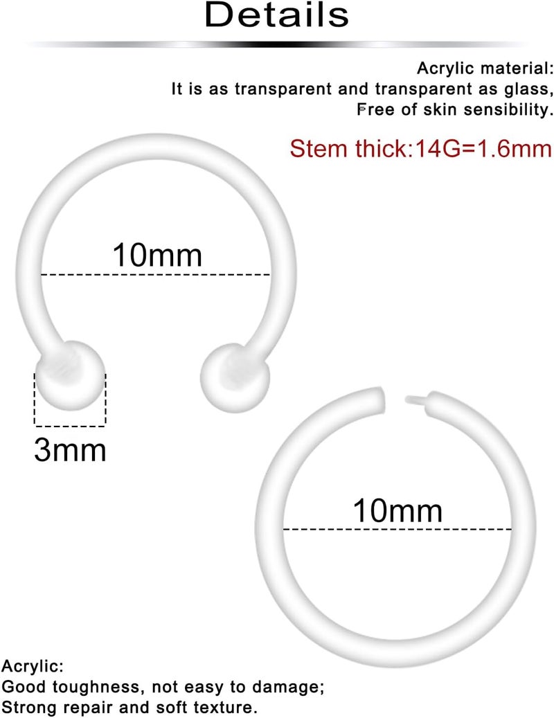 Ftovosyo 30pcs 14G 16G Septum Retainer Plastic Clear Septum Ring Flexible Septum Piercing Jewelry for Work Sport Surgery MRIs - Image 2